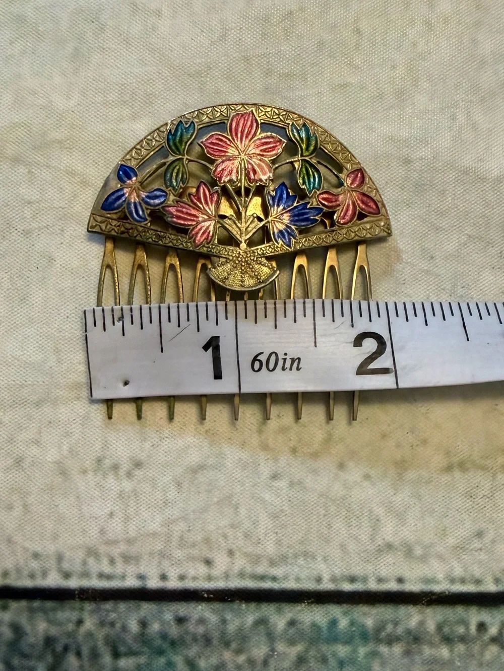 Beautiful Vintage cloisonne hair comb frame and colorful enamel inlay.